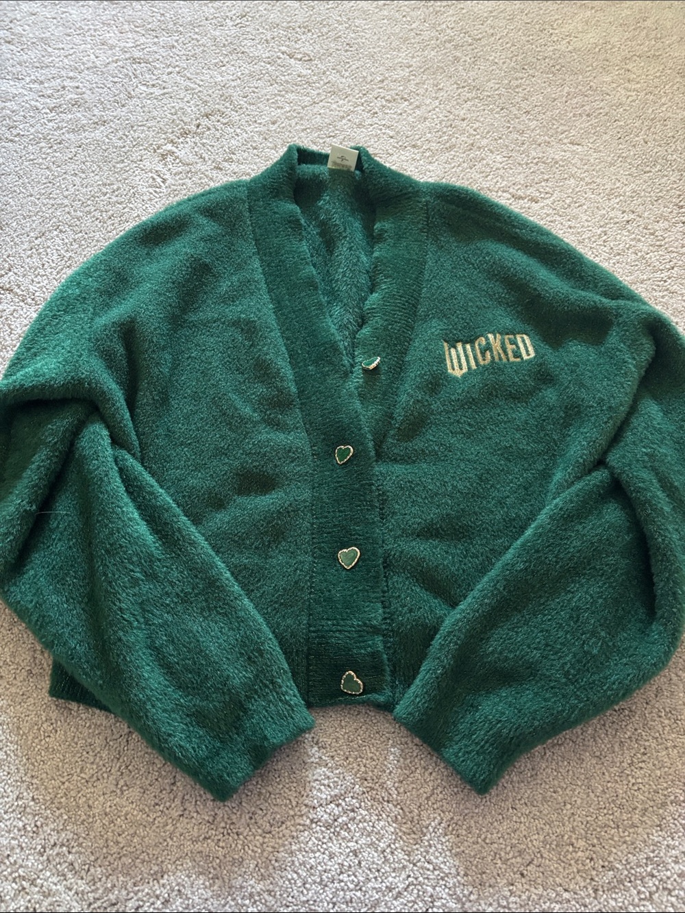 Green 'Wicked' Heart-Button Cozy Cardigan